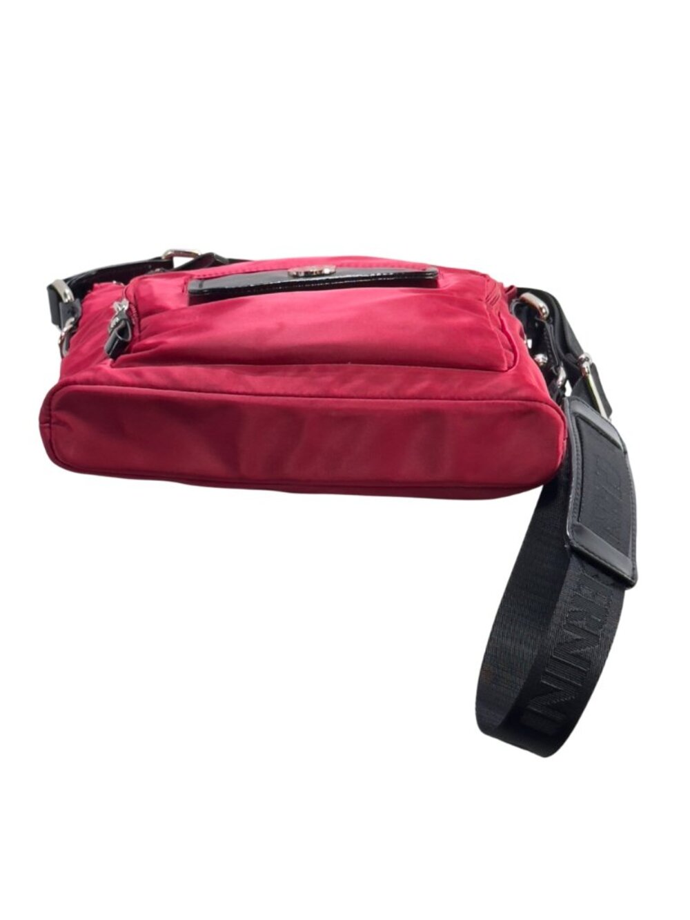Giani Bernini Red Crossbody Nylon Shoulder Bag Adjustable Black Strap Zip Close - Picture 4 of 16